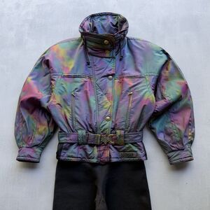 Rare Vintage Colmar Italy Womens 6 Iridescent Ski Suit Jacket Pants Belt 80s 90s
